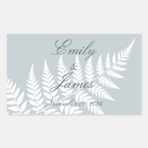 Icy Blue White Fern Elegant Personalised Wedding Rectangular Sticker