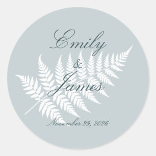 Icy Blue White Fern Minimalist Botanical Classic Round Sticker