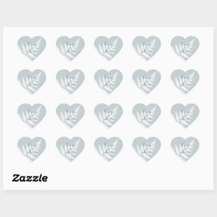 Icy Blue White Fern Romantic Botanical Heart Sticker