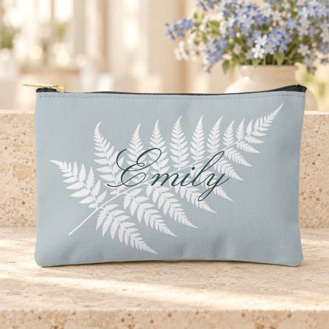 Icy Blue White Fern Script Name Small Accessory Pouch (Creator Uploaded)