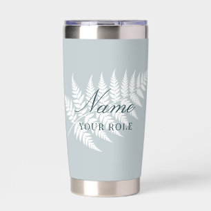 Icy Blue White Fern Stylish Name & Role Silver Insulated Tumbler