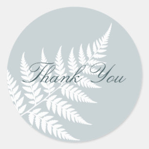 Icy Blue White Fern Woodland Thank You Classic Round Sticker