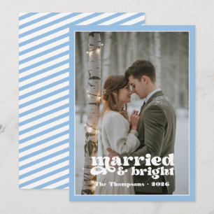 Icy Blue & White Newlyweds Christmas Holiday Card