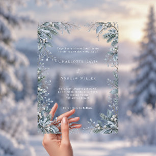 Icy Blue Winter Botanical clear luxury wedding Acrylic Invitations