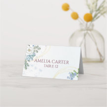 Icy Blue Winter Floral Wedding Place Card