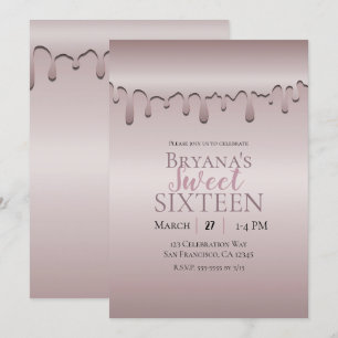 Icy Blush Rose Gold Pink Drip Sweet 16 Sixteen Invitation