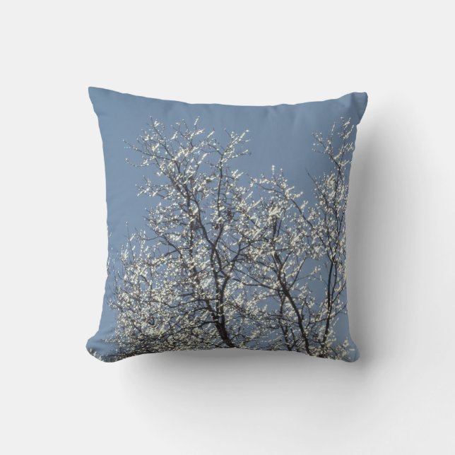 Icy Branches in Winter Blue Sky Cushion (Front)
