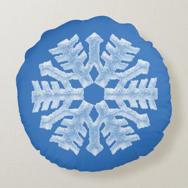 Icy Cool Blue Frozen Snowflake Winter Christmas Round Cushion (Back)