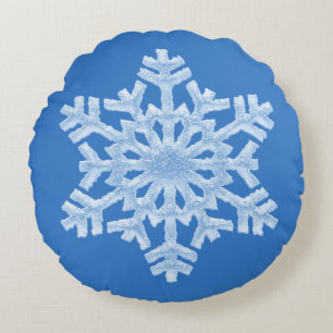 Icy Cool Blue Frozen Snowflake Winter Christmas Round Cushion