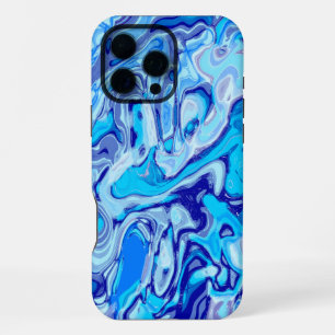 Icy Deep Sea Blue Colourful Abstract Marble Liquid iPhone 16 Pro Max Case