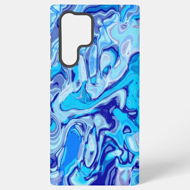 Icy Deep Sea Blue Colourful Abstract Marble Liquid Samsung Galaxy S22 Ultra Case (Back)