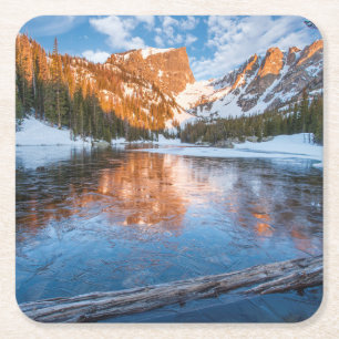 Icy Dream Lake Square Paper Coaster