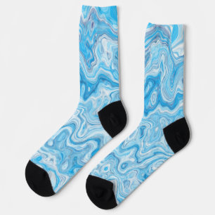 Icy Glacier Blue Marble Texture Abstract Liquid Socks