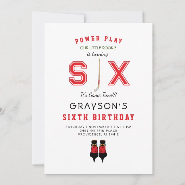 Icy Hockey 6th Birthday II Invitation (Front)