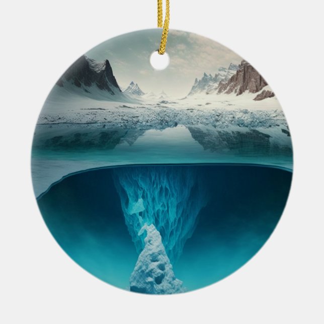 Icy Mountain View Ceramic Ornament (Front)