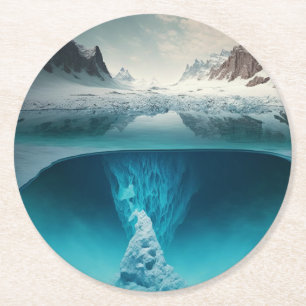 Icy Mountain View Round Paper Coaster