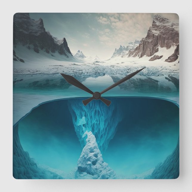 Icy Mountain View Square Wall Clock (Front)