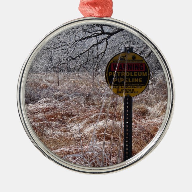 Icy Petroleum Pipeline Warning Metal Ornament (Front)