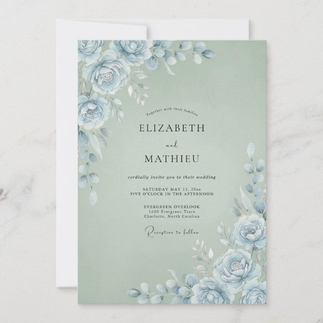 Icy Silver Ranunculus Eucalyptus Wedding Invitation (Front)