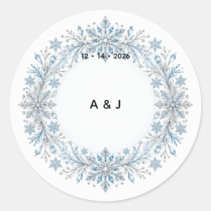 Icy Snowflake Winter Wedding Monogram Sticker