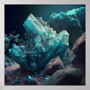 Icy Teal Aquamarine Inspired Crystal Cluster Poster