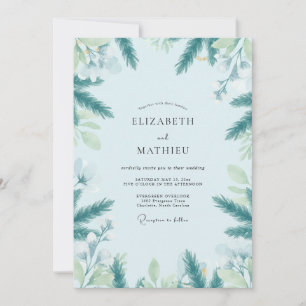 Icy Teal Evergreen Eucalyptus Wedding Invitation