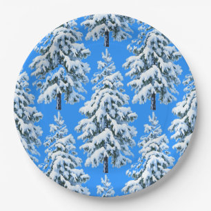 Icy Tree Dreams Snowy Forest Paper Plate