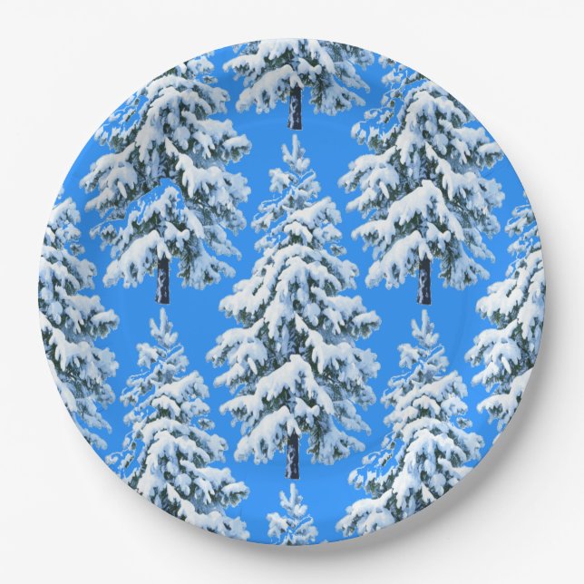 Icy Tree Dreams Snowy Forest Paper Plate (Front)