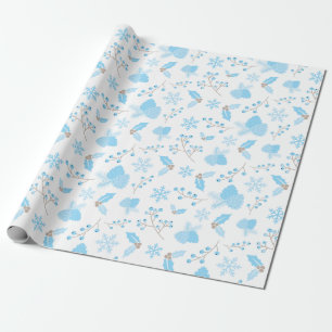Icy Winter Mistletoe Pinecone and Snowflakes White Wrapping Paper