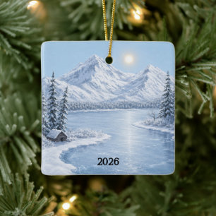 Icy Winter Square Ceramic Ornament