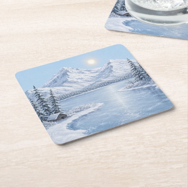 Icy Winter  Square Paper Coaster (Angled)