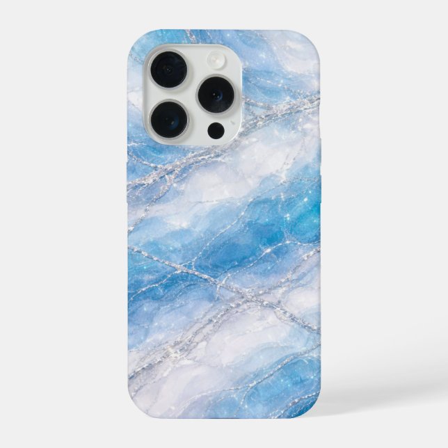 Icy Winter Wonderland Marble with Silver Veining iPhone Case (Back)