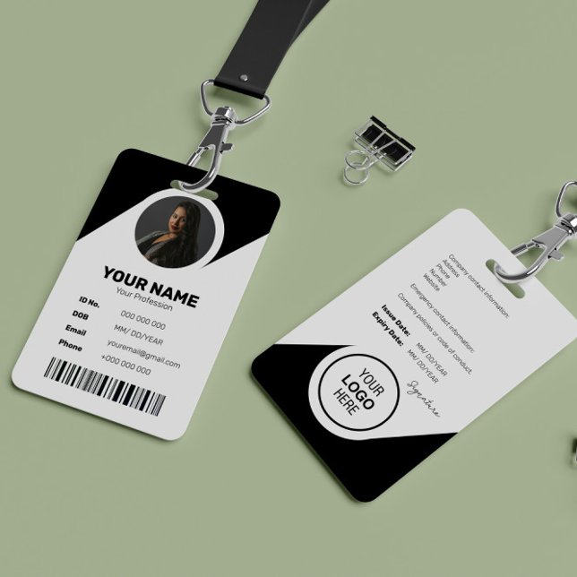 ID Barcode Employee Photo Black Modern Minimal Badge (Creator Uploaded)