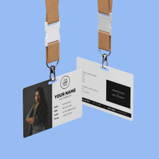 ID Barcode Employee Photo Modern Minimal Black Badge