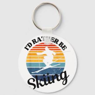 I'd be skiing vintage sunset - funny skiing key ring