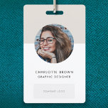 ID Card Badge | Business Staff Photo Name Badges<br><div class="desc">Create a custom employee ID badge with photo, QR code, company details, and personalized text in a clean modern layout. This vertical badge design is ideal for offices, schools, salons, clinics, retail teams, hospitality staff, studios, and corporate workplaces where clear identification and polished branding matter. The front can showcase a...</div>
