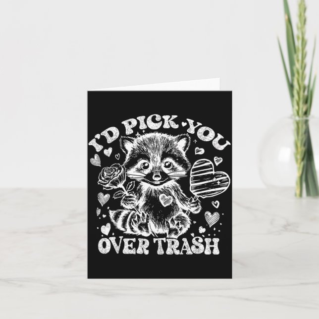 I'd Ck You Over Trash Funny Raccoon Retro Valentin Card (Front)