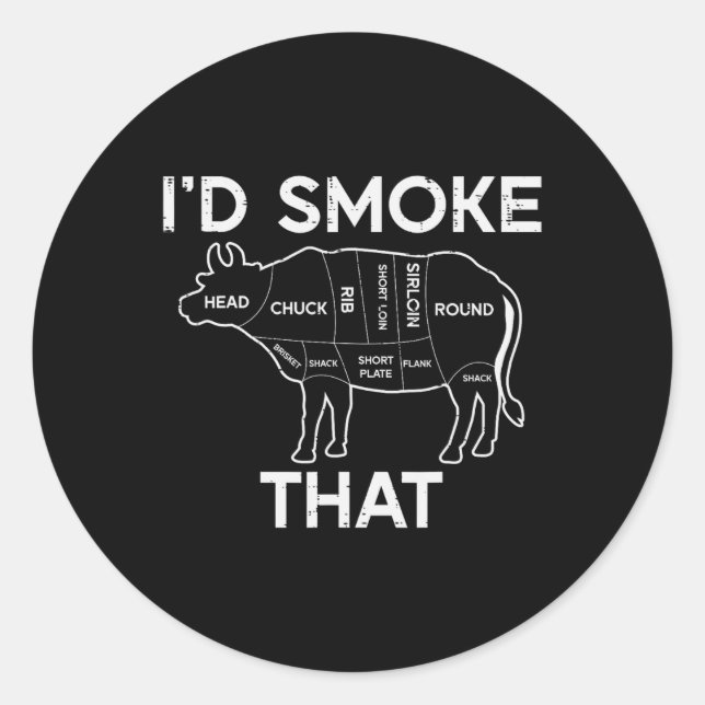Id Grill That Cow Beef Meat Chart Bbq Barbecue Gri Classic Round Sticker (Front)