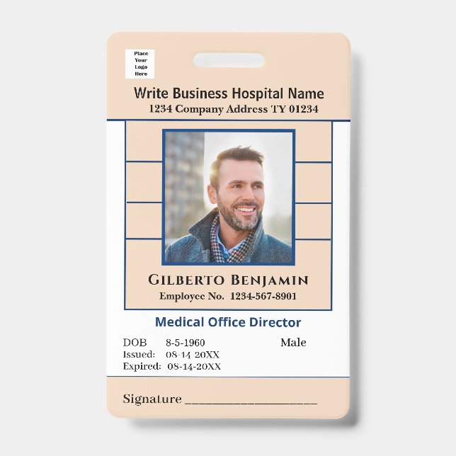 ID Identification Bar Code Employee Custom Medical Badge (Front)