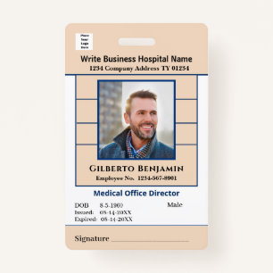 ID Identification Bar Code Employee Custom Medical ID Badge