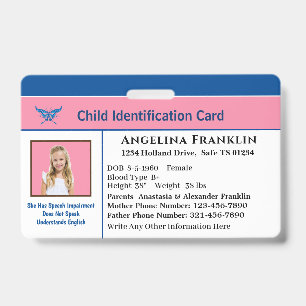 Id Identification Card Boy Girl Child Photo Custom Badge