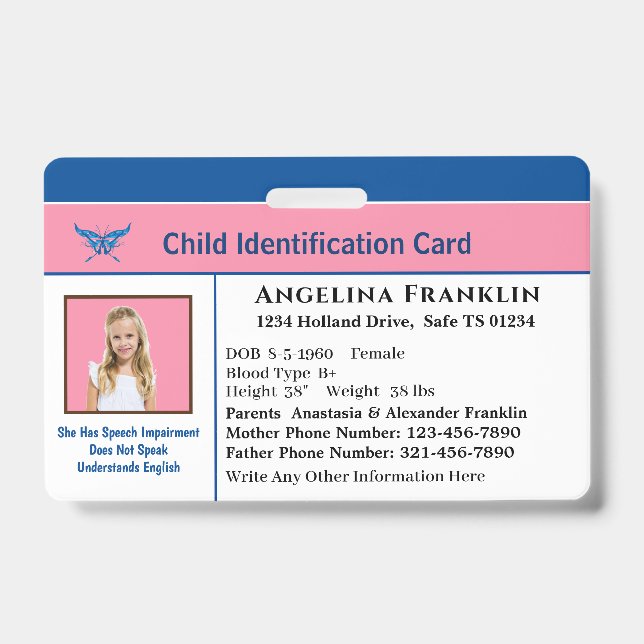 Id Identification Card Boy Girl Child Photo Custom Badge (Front)