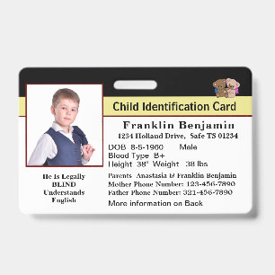 Id Identification Card Child Baby Photo Emergency  Badge