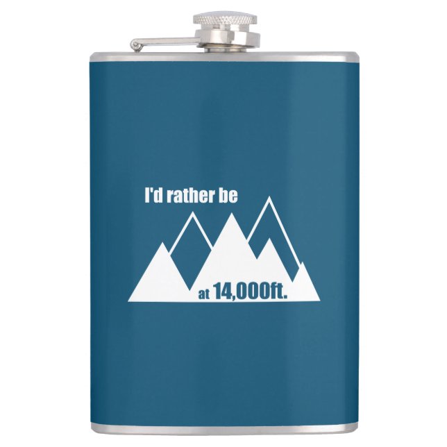 I'd Rather Be At 14,000 Feet Mountain Hip Flask (Front)