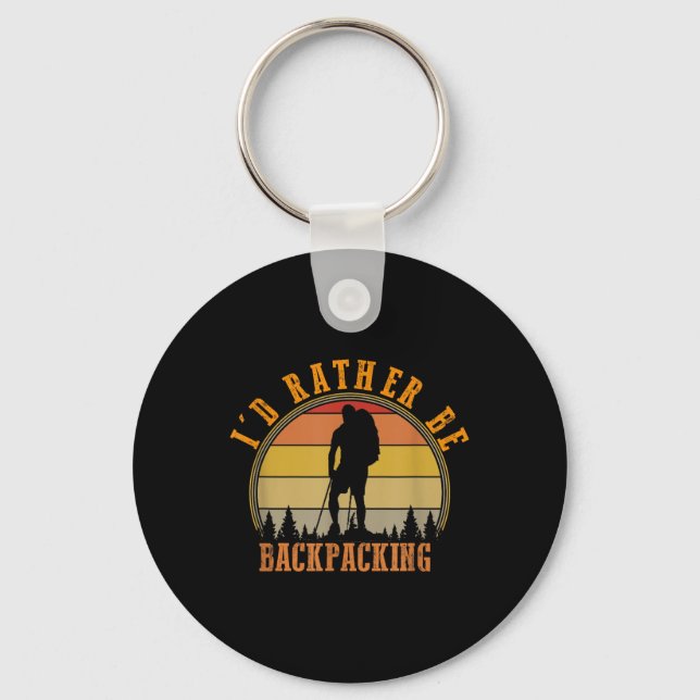 Id Rather Be Backpacking Retro Hiking Camping Bush Key Ring (Front)