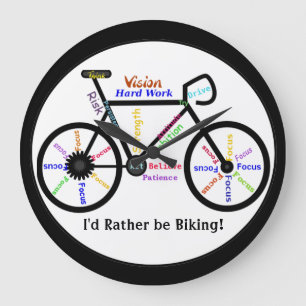 I'd Rather be Biking, Bikes with Motivational Word Large Clock