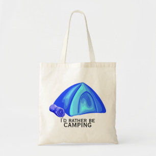 I'd rather be camping blue tent tote bag