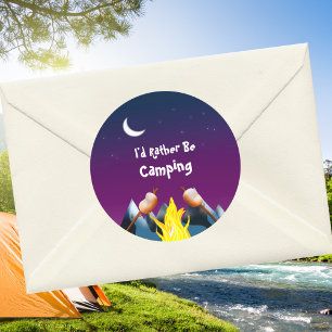 I'd Rather Be Camping Campfire Marshmallows Classic Round Sticker