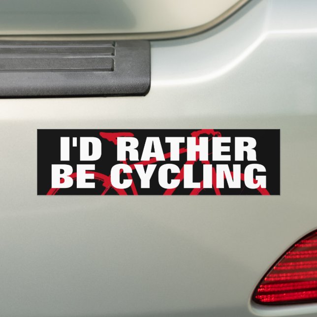 I'D RATHER BE CYCLING BUMPER STICKER (On Car)