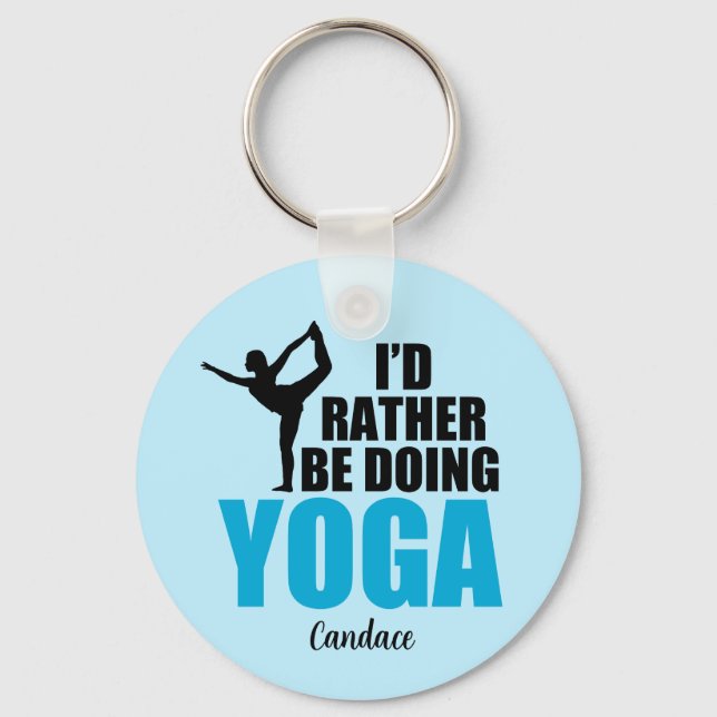 I'd Rather Be Doing Yoga Cute Blue Monogram Yogi Key Ring (Front)
